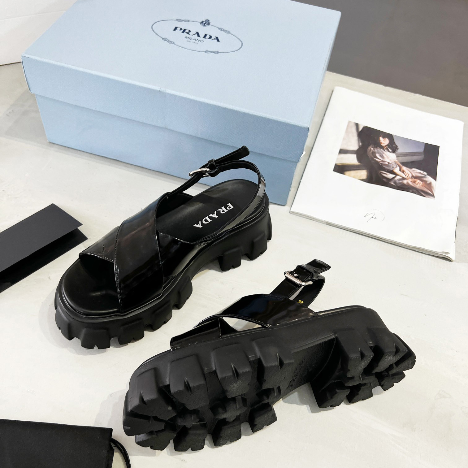 Prada Monolith Brushed Leather Sandals - DesignerGu