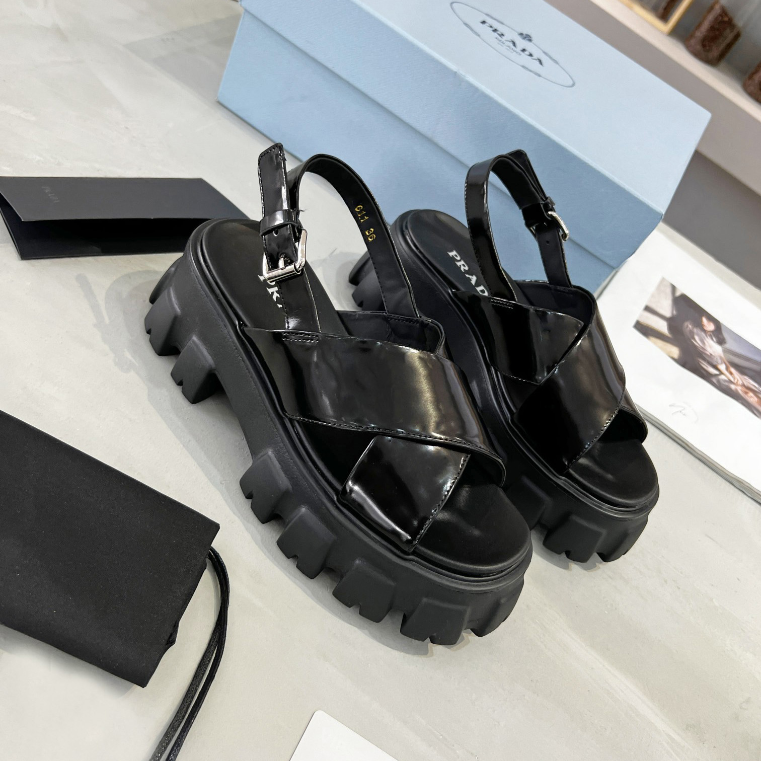 Prada Monolith Brushed Leather Sandals - DesignerGu