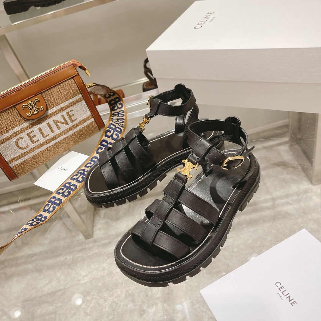 Celine Clea Triomphe Gladiator Chunky Sandal In Black - DesignerGu