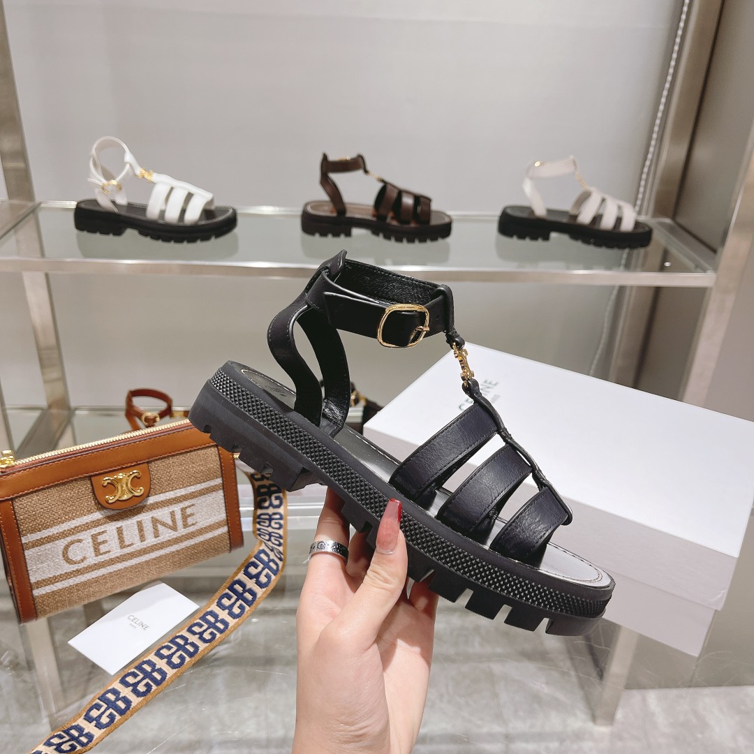 Celine Clea Triomphe Gladiator Chunky Sandal In Black - DesignerGu