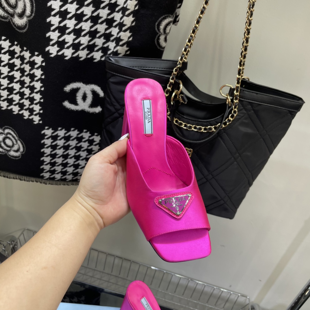 Prada High-Heeled Satin Slides - DesignerGu