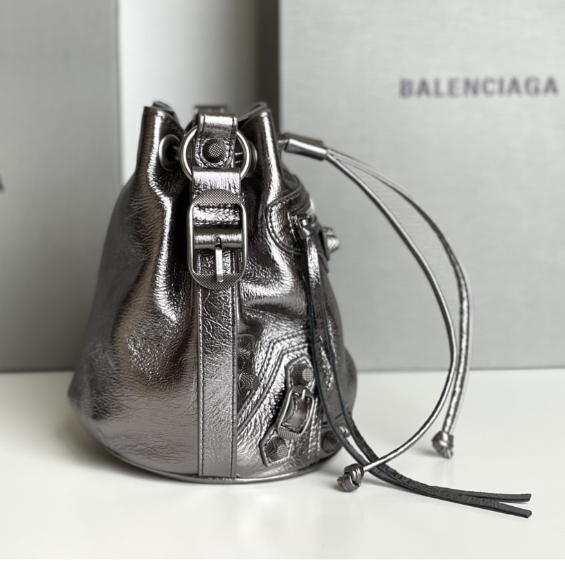 Balenciaga Le Cagole XS Bucket Bag Metallized With Rhinestones - DesignerGu