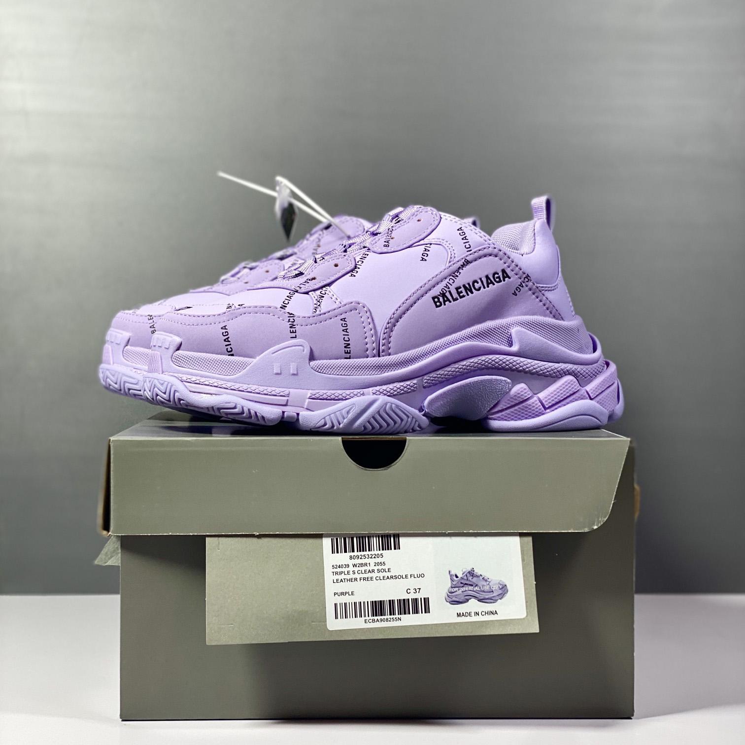 Balenciaga Triple S Sneaker Allover Logo In Light Purple And Black Technical Material - DesignerGu