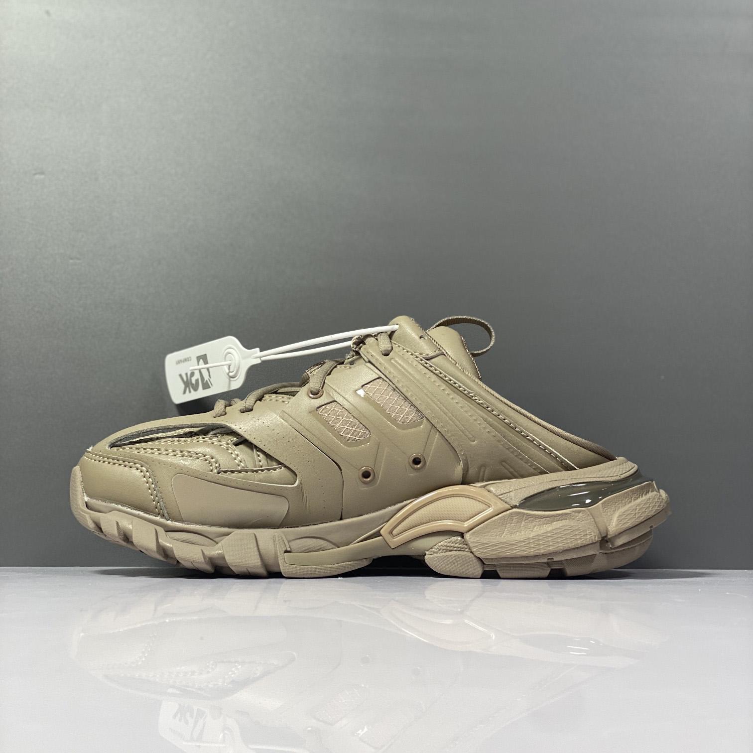 Balenciaga Track Sneaker Mule In Dark Beige And Black Mesh And Nylon - DesignerGu