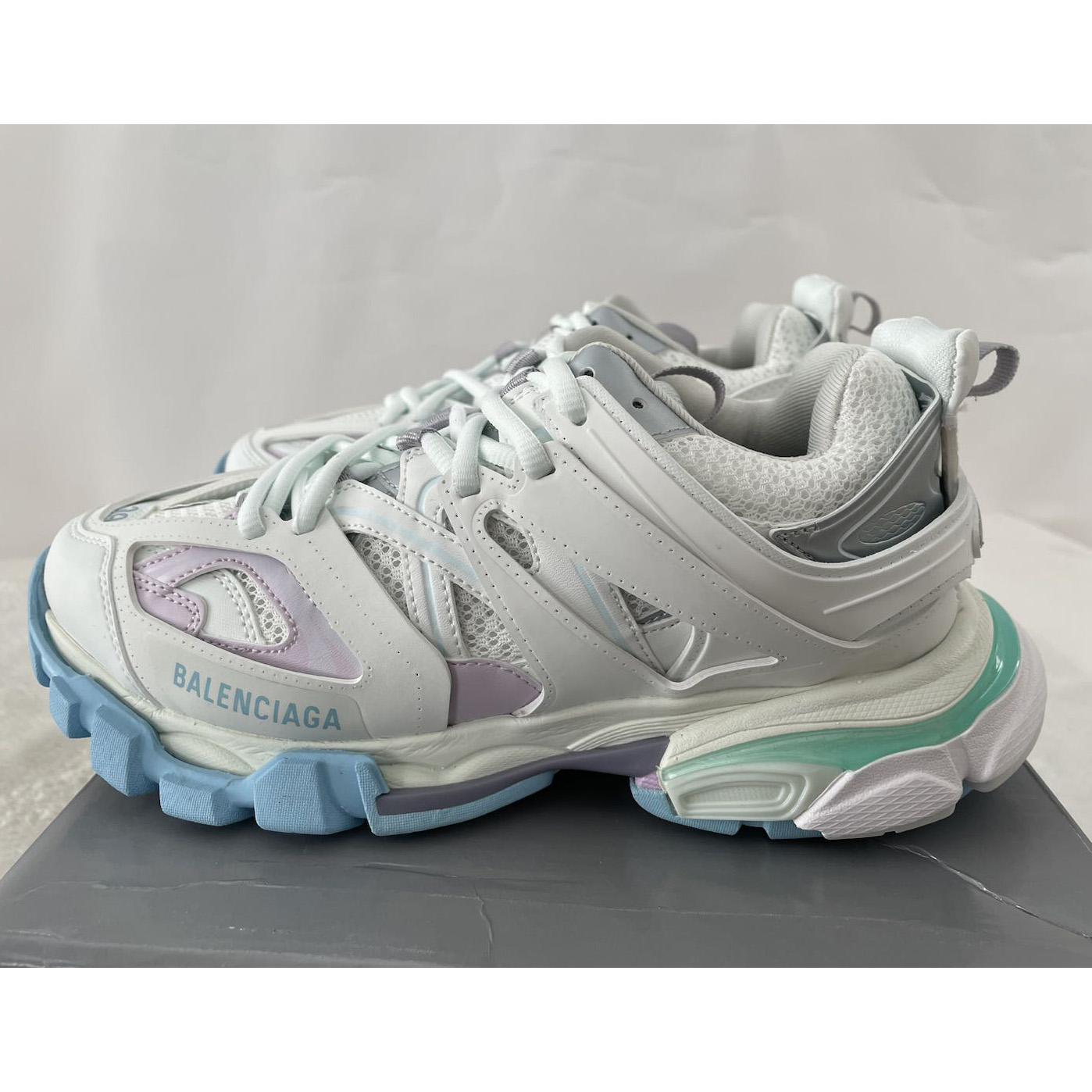 Balenciaga Track Sneaker In White And Pastel Mesh And Nylon - DesignerGu