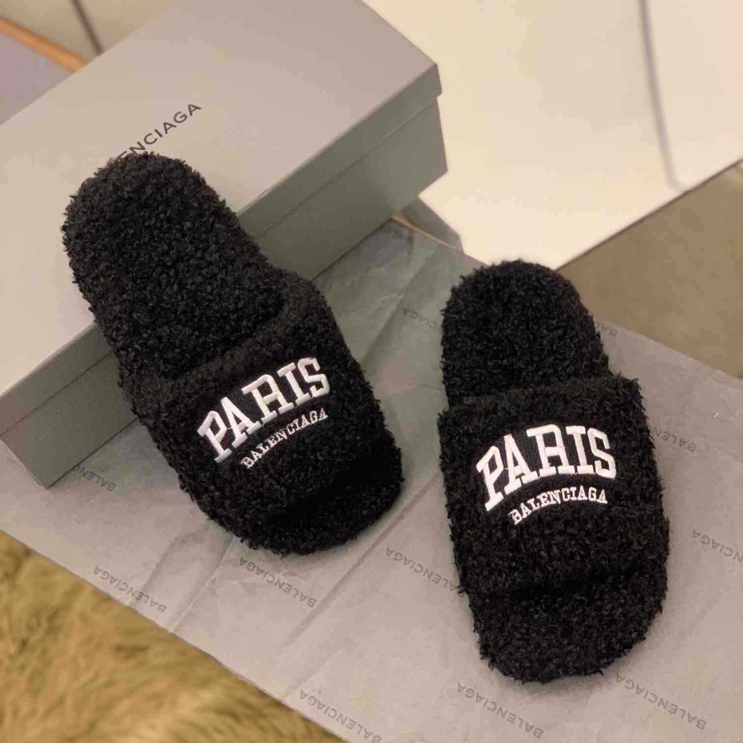 Balenciaga Cities Paris Furry Slide Sandal  - DesignerGu