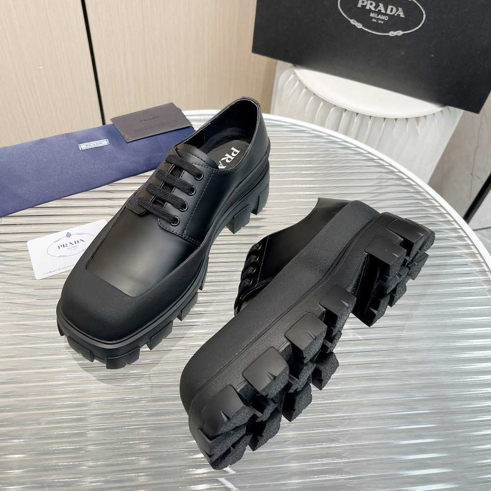 Prada Brushed Leather Derby Shoes - DesignerGu