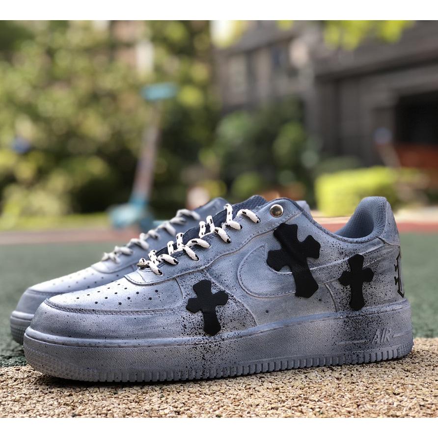 NK Air Force 1'07 Low"White/Blue/Chrome Hearts" Sneaker    - DesignerGu