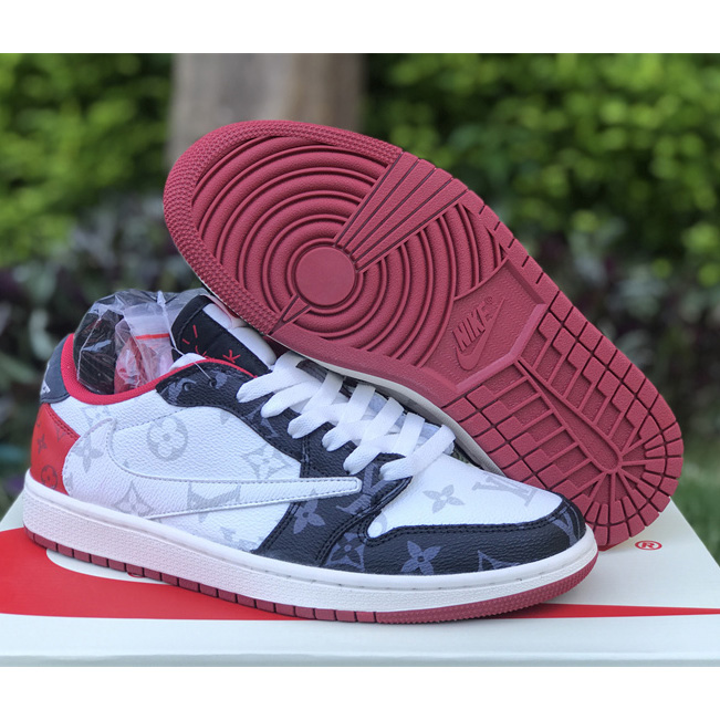 Louis Vuitton x Nike Air Jordan 1 Low OG SP"Black/White/Red/Grey Monogram"Sneaker   DM7866-318  - DesignerGu