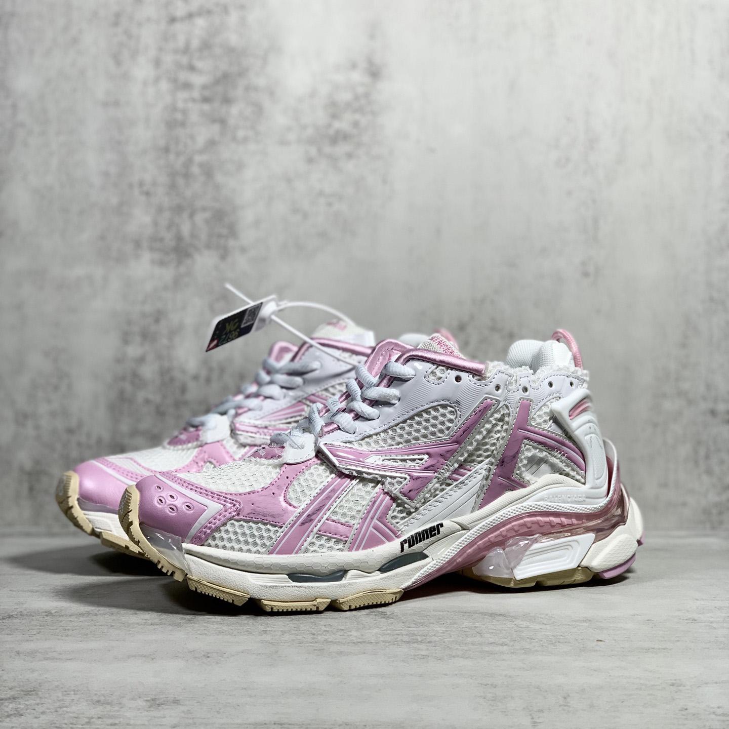 Balenciaga Runner Sneaker In White, Pink, Beige And Black Mesh And Nylon - DesignerGu