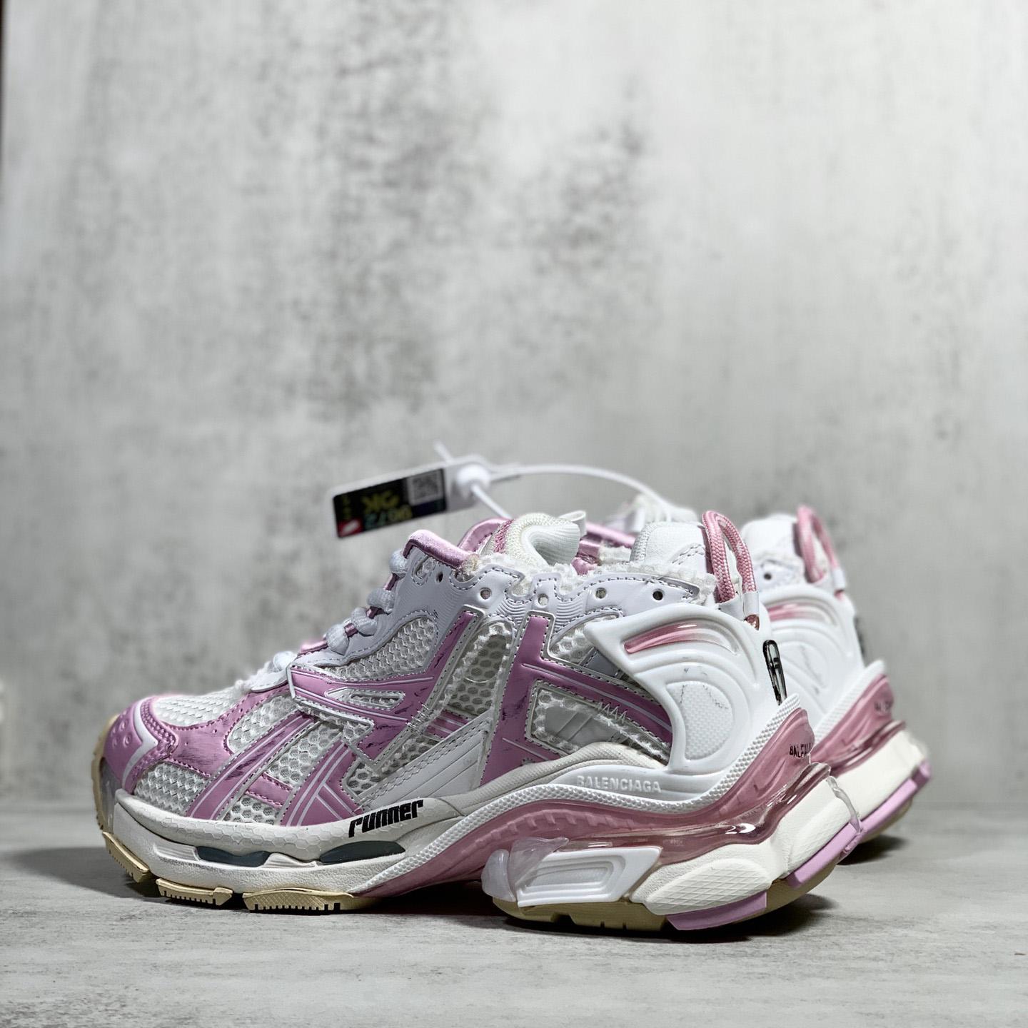 Balenciaga Runner Sneaker In White, Pink, Beige And Black Mesh And Nylon - DesignerGu