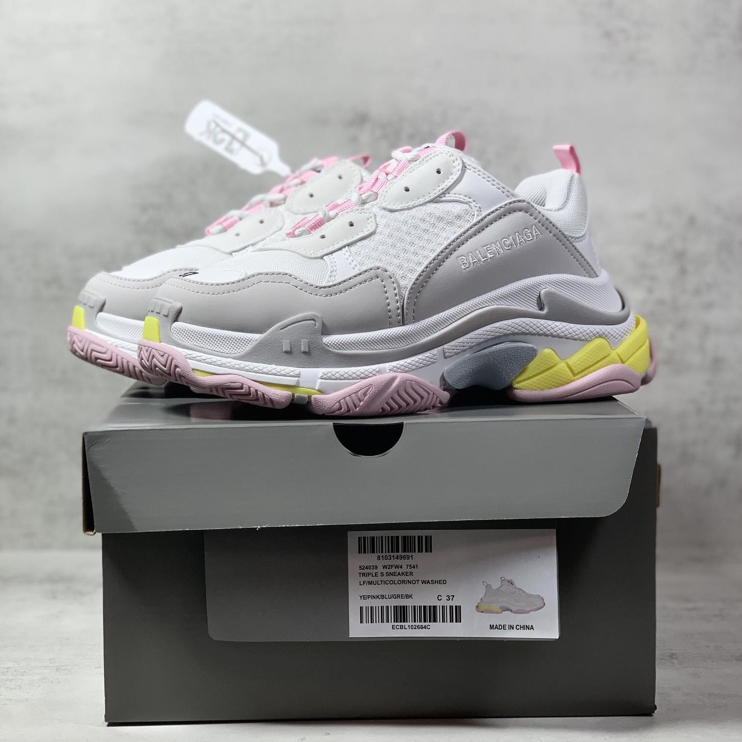 Balenciaga Triple S Sneaker In Grey, White, Light Yellow, Light Pink And Light Nlue Double Foam And Mesh - DesignerGu