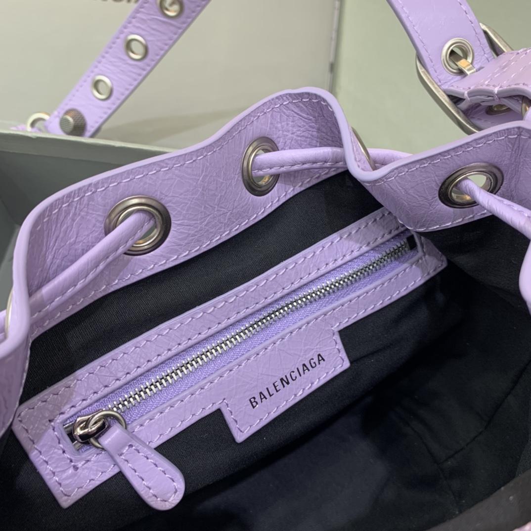 Balenciaga Le Cagole XS Bucket Bag In Light Purple Arena Lambskin, Aged-Silver Hardware(15-19.8-17.8cm) - DesignerGu