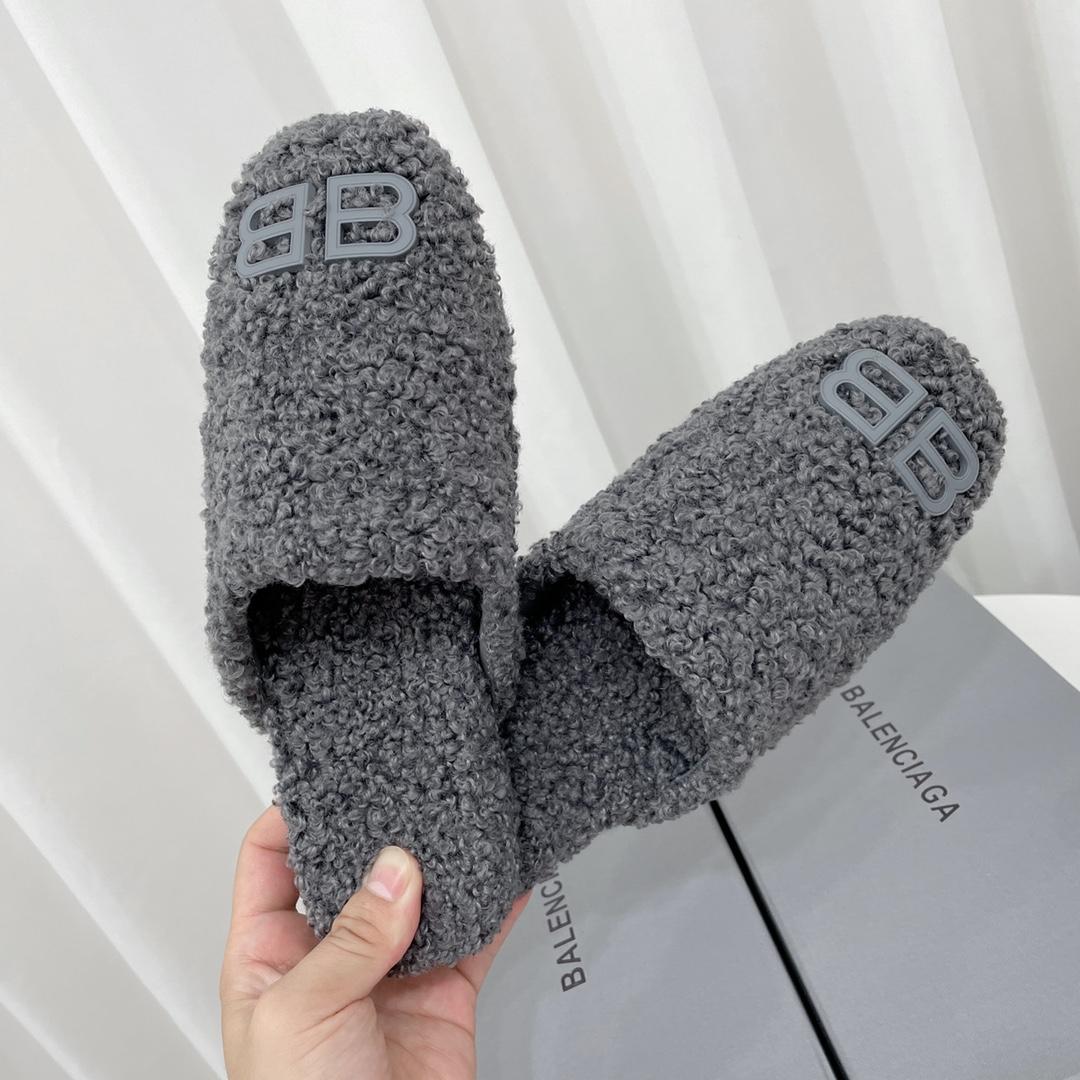 Balenciaga Cosy BB Mule In Grey Fake Shearling - DesignerGu