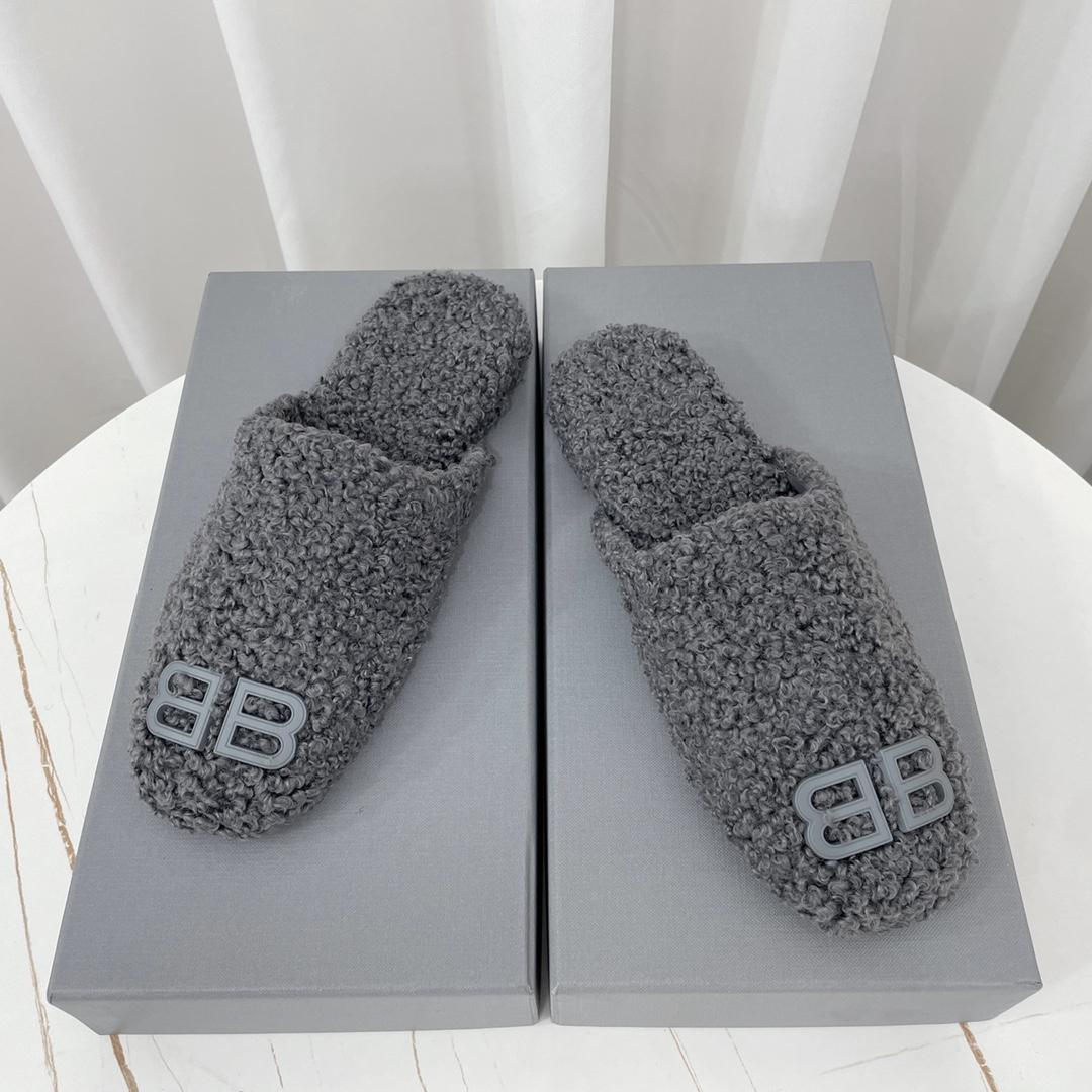 Balenciaga Cosy BB Mule In Grey Fake Shearling - DesignerGu