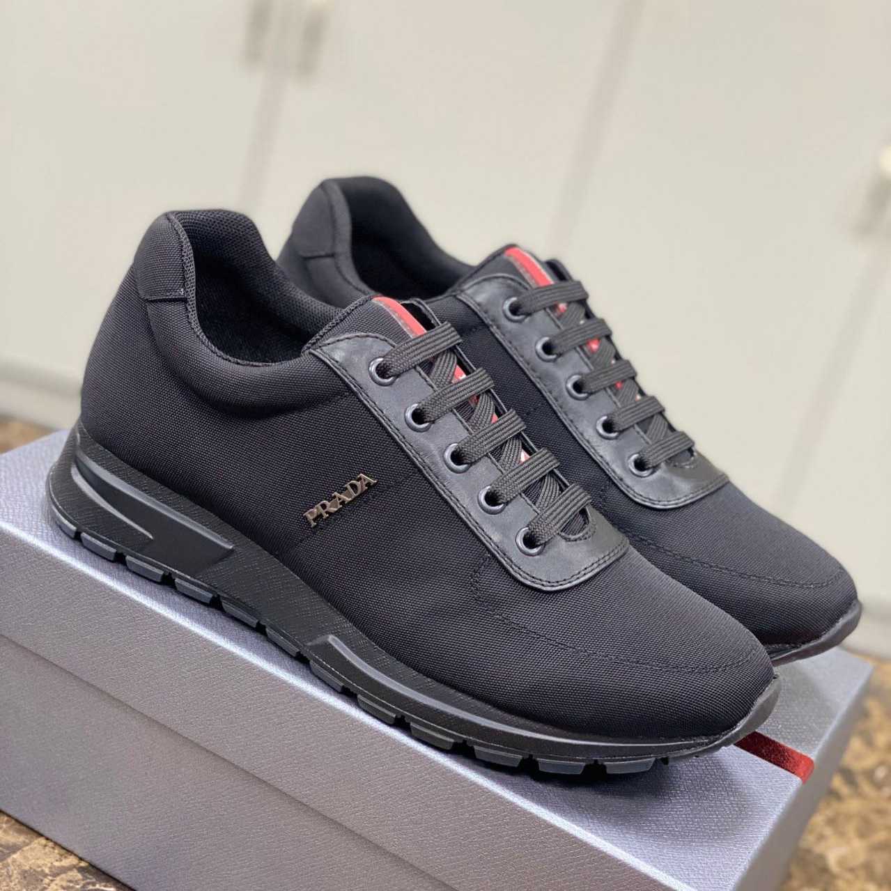 Prada Nylon And Leather Sneakers - DesignerGu