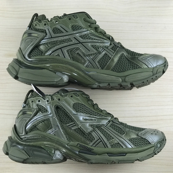 Balenciaga Runner Sneaker In Dark Green Mesh And Nylon - DesignerGu