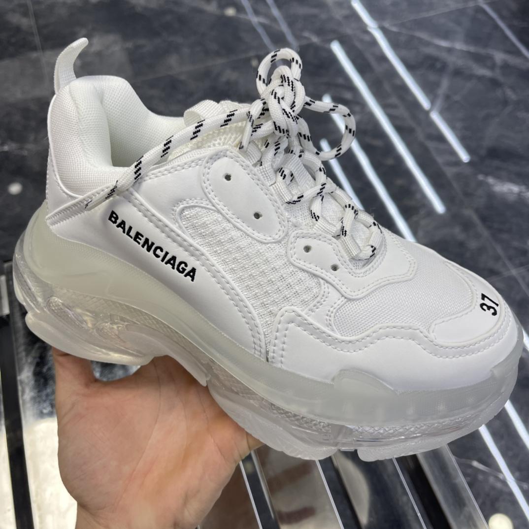 Balenciaga Triple S Sneaker Clear Sole In White Double Foam And Mesh - DesignerGu