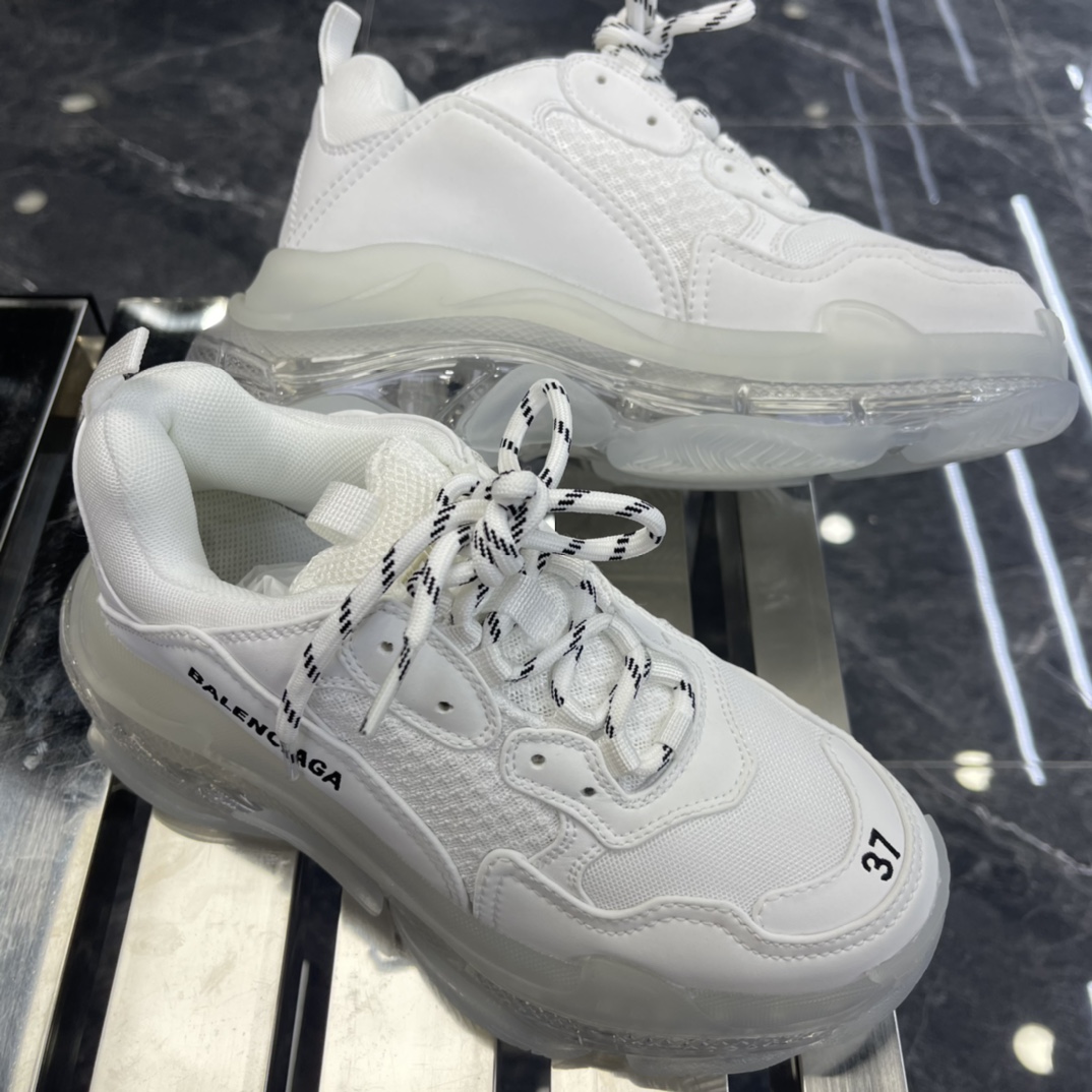 Balenciaga Triple S Sneaker Clear Sole In White Double Foam And Mesh - DesignerGu