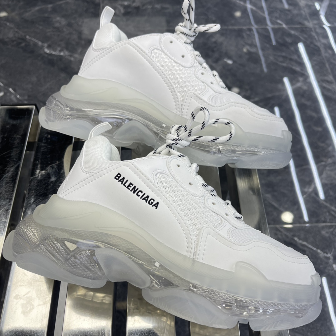 Balenciaga Triple S Sneaker Clear Sole In White Double Foam And Mesh - DesignerGu