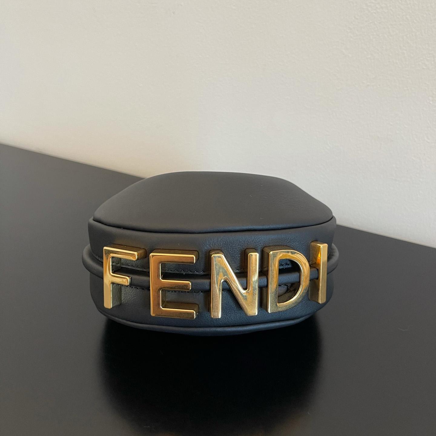 Fendi Nano Fendigraphy Black Leather Charm (16.5-14-5cm) - DesignerGu