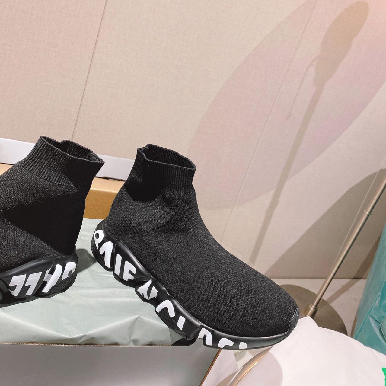 Balenciaga Speed Graffiti Sneaker In Black Knit - DesignerGu