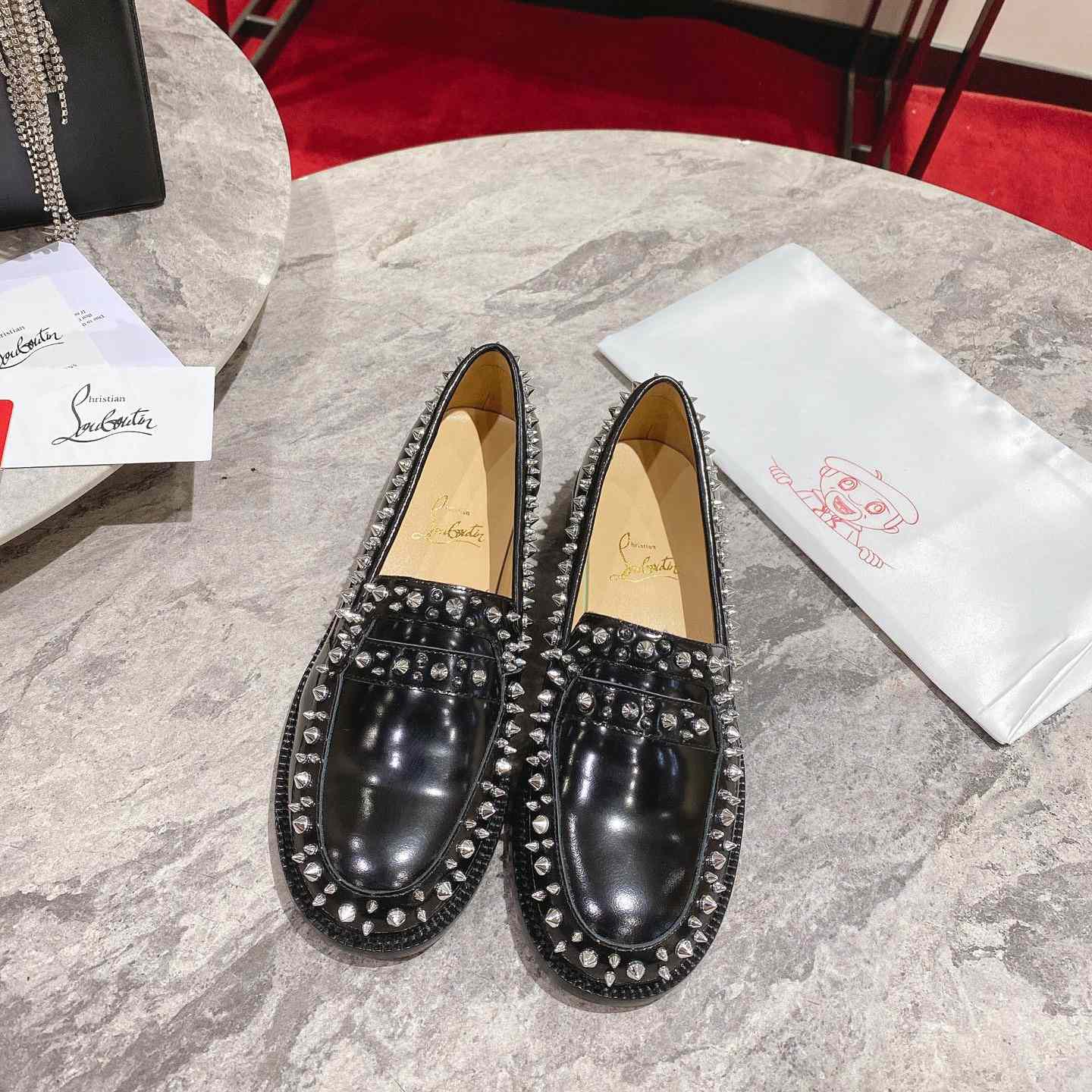 Christian Louboutin Women's Mattia Spikes Leather Loafers - DesignerGu