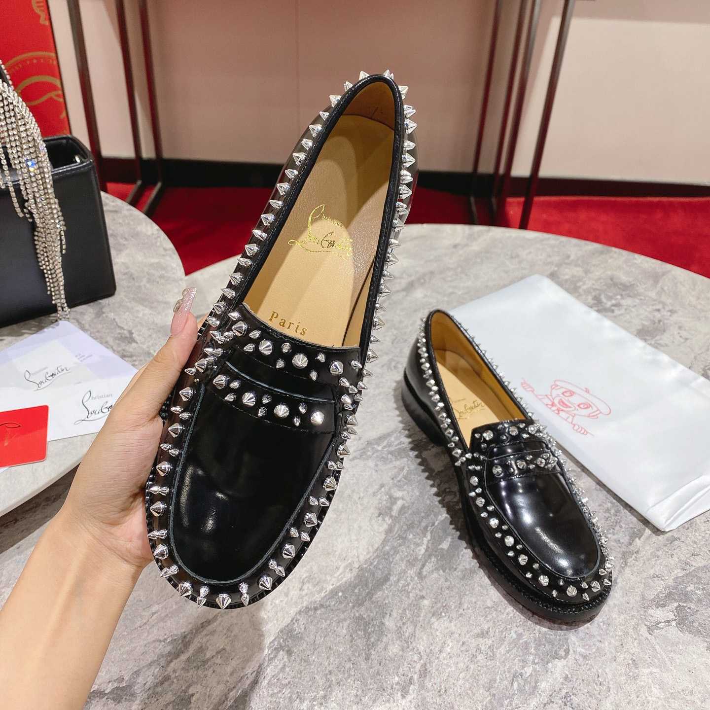 Christian Louboutin Women's Mattia Spikes Leather Loafers - DesignerGu