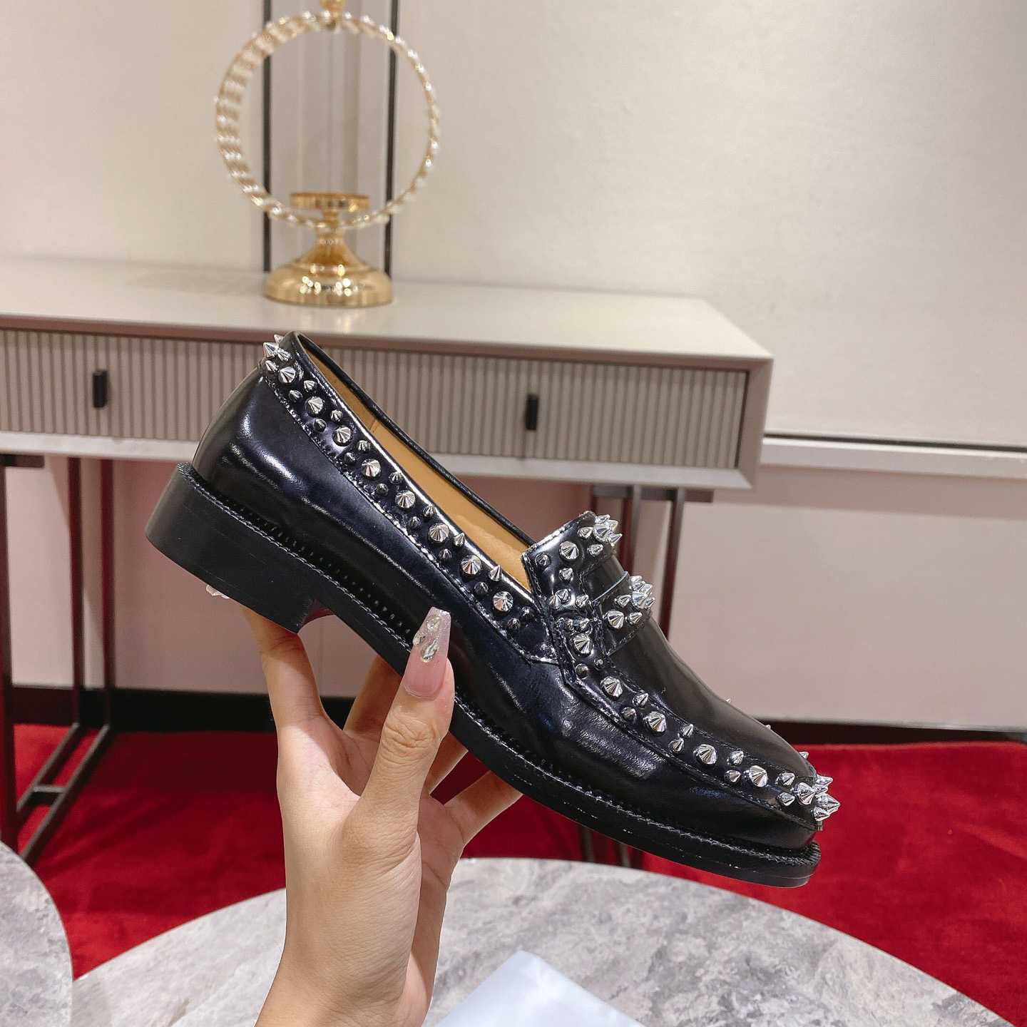 Christian Louboutin Women's Mattia Spikes Leather Loafers - DesignerGu