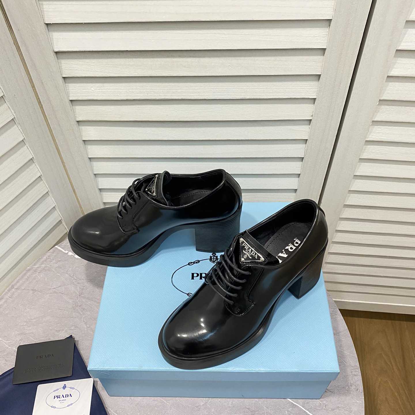 Prada Heeled Brushed Leather Lace-Ups - DesignerGu