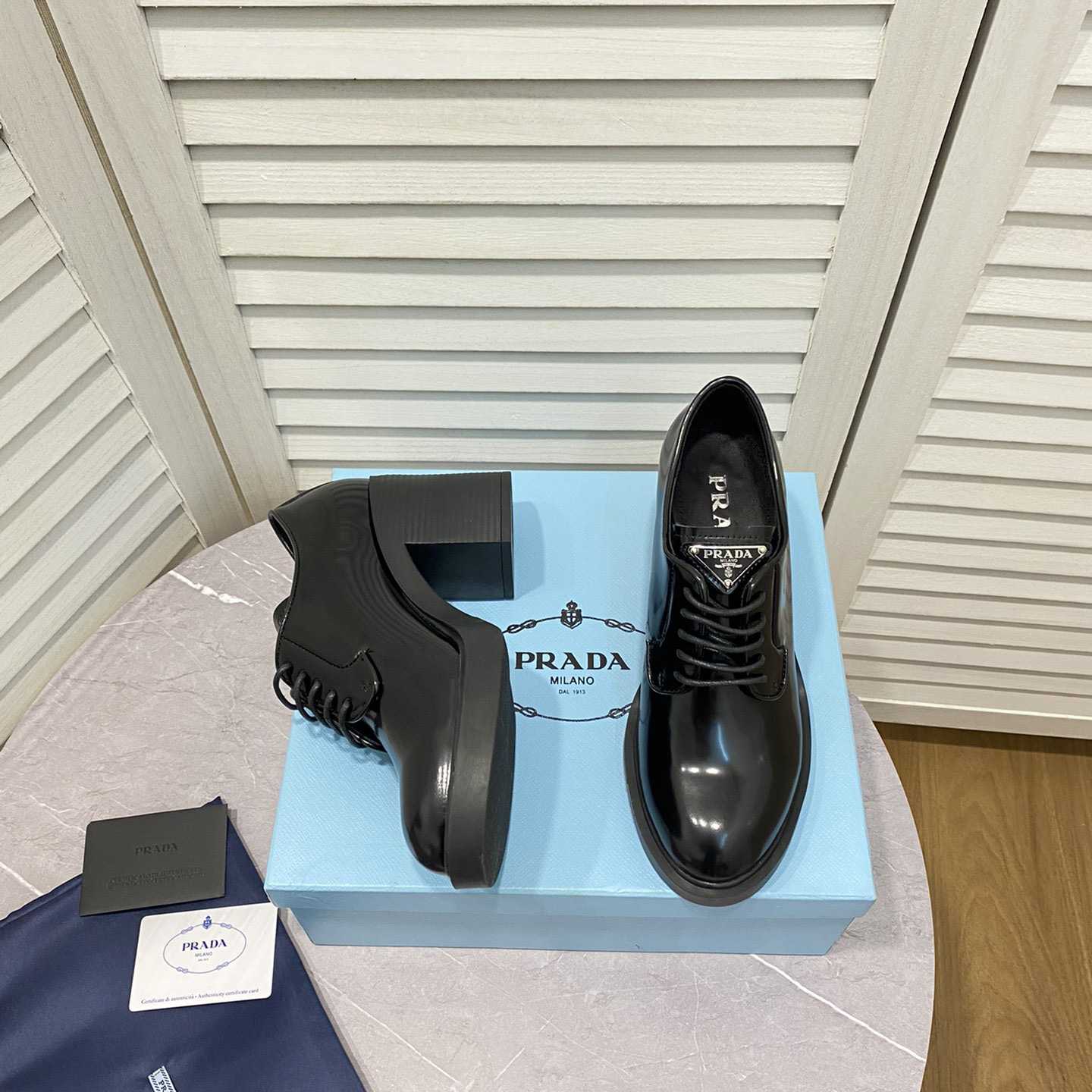 Prada Heeled Brushed Leather Lace-Ups - DesignerGu