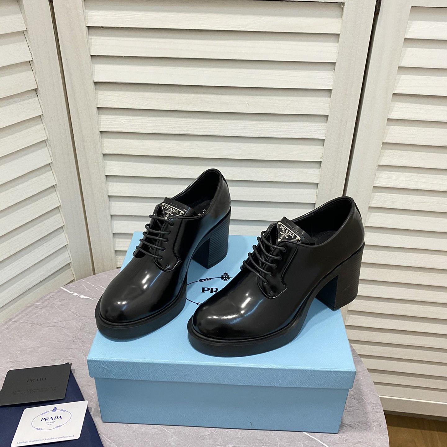 Prada Heeled Brushed Leather Lace-Ups - DesignerGu