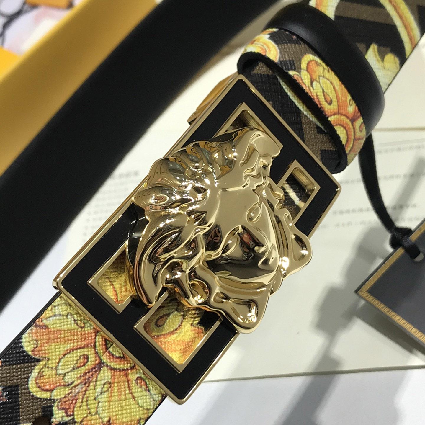 Versace Fendace Gold Baroque Reversible Belt - DesignerGu