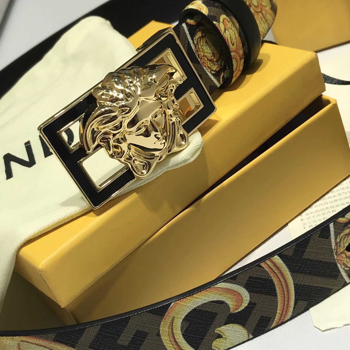 Versace Fendace Gold Baroque Reversible Belt - DesignerGu