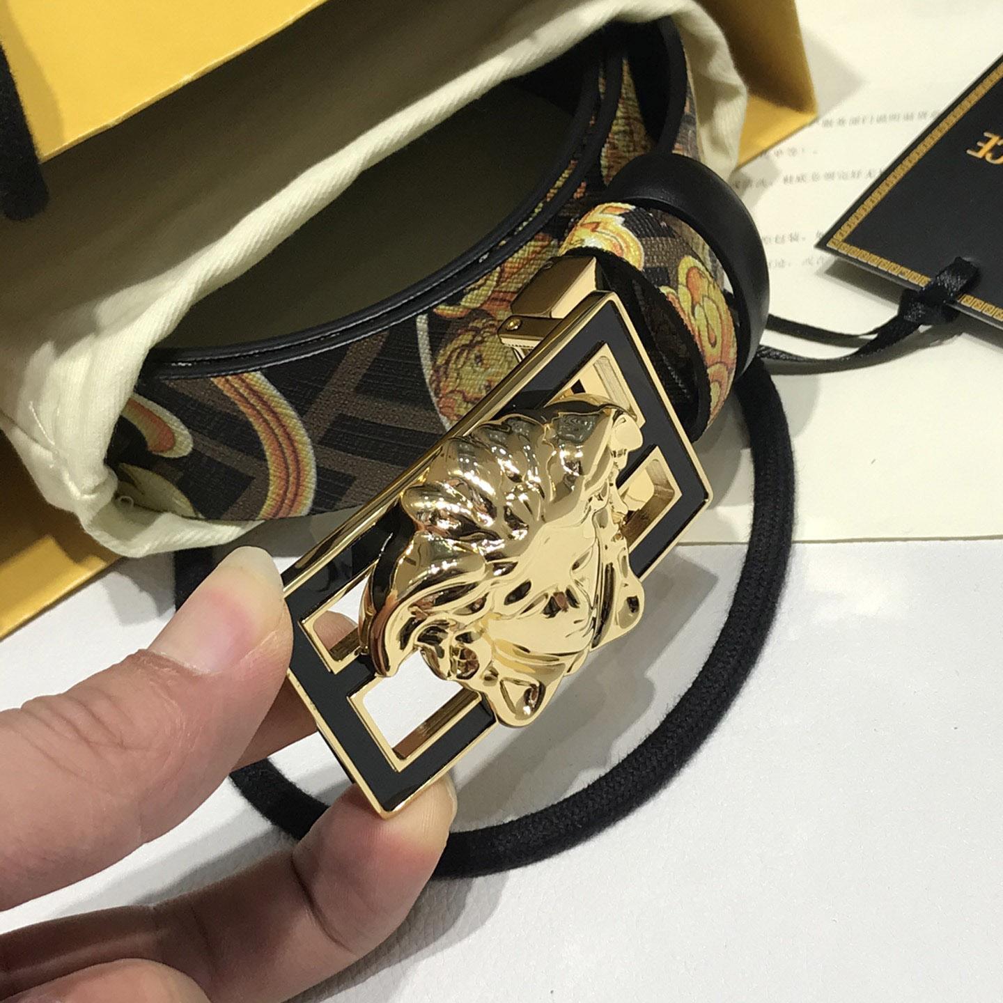 Versace Fendace Gold Baroque Reversible Belt - DesignerGu