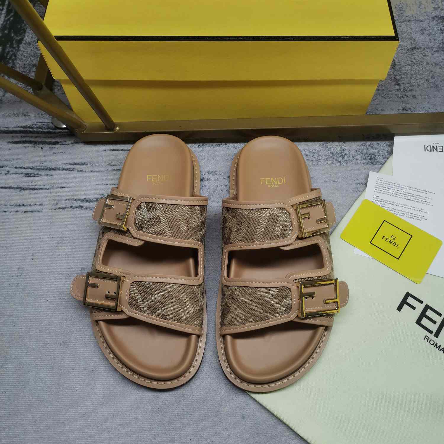 Fendi Feel Dove Gray FF Chenille Slides - DesignerGu