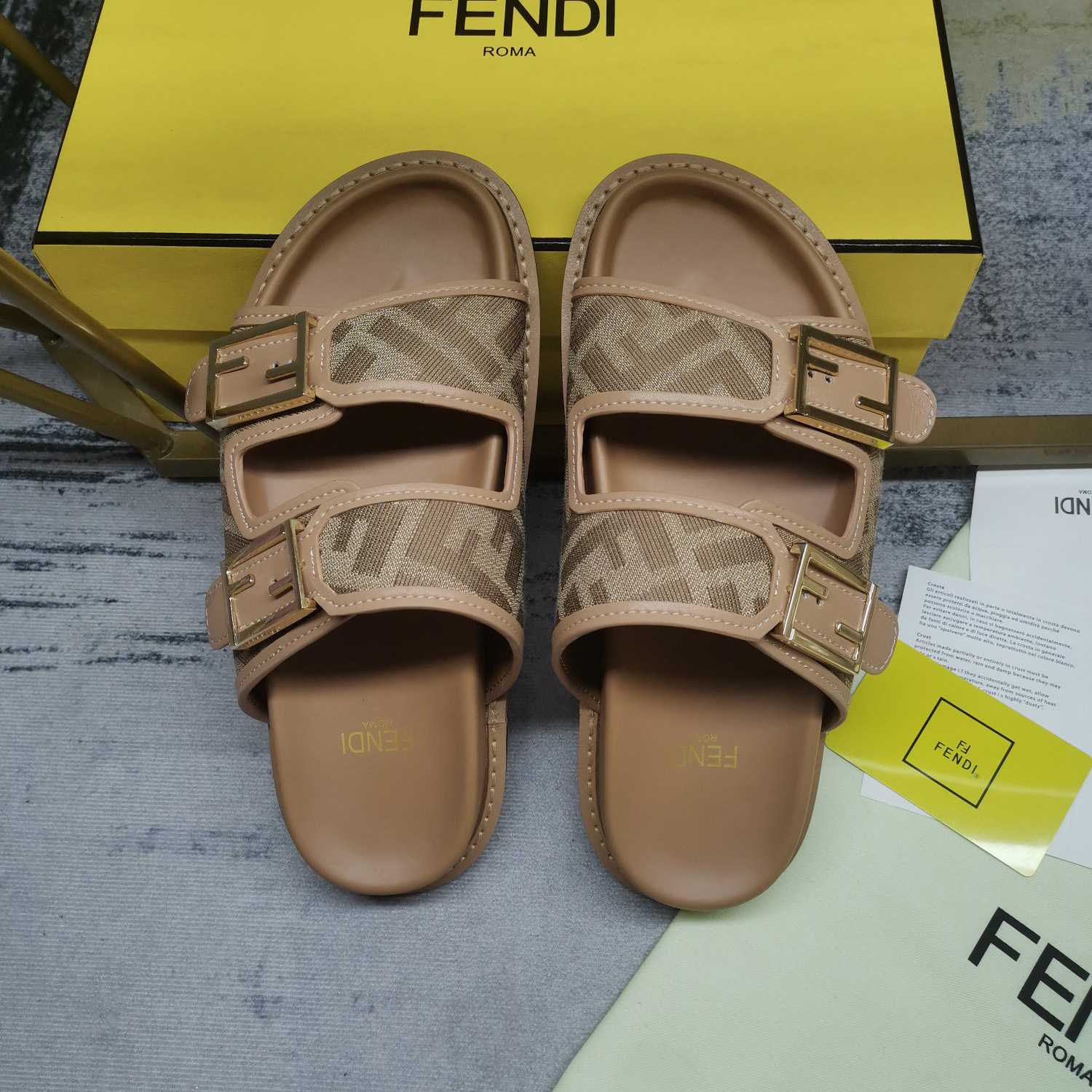 Fendi Feel Dove Gray FF Chenille Slides - DesignerGu