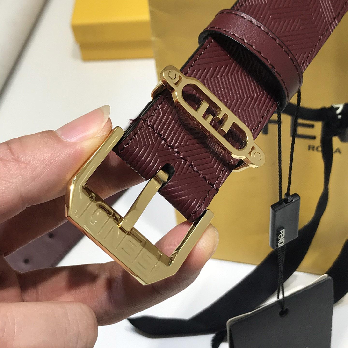 Fendi Edge Burgundy Leather Belt - DesignerGu