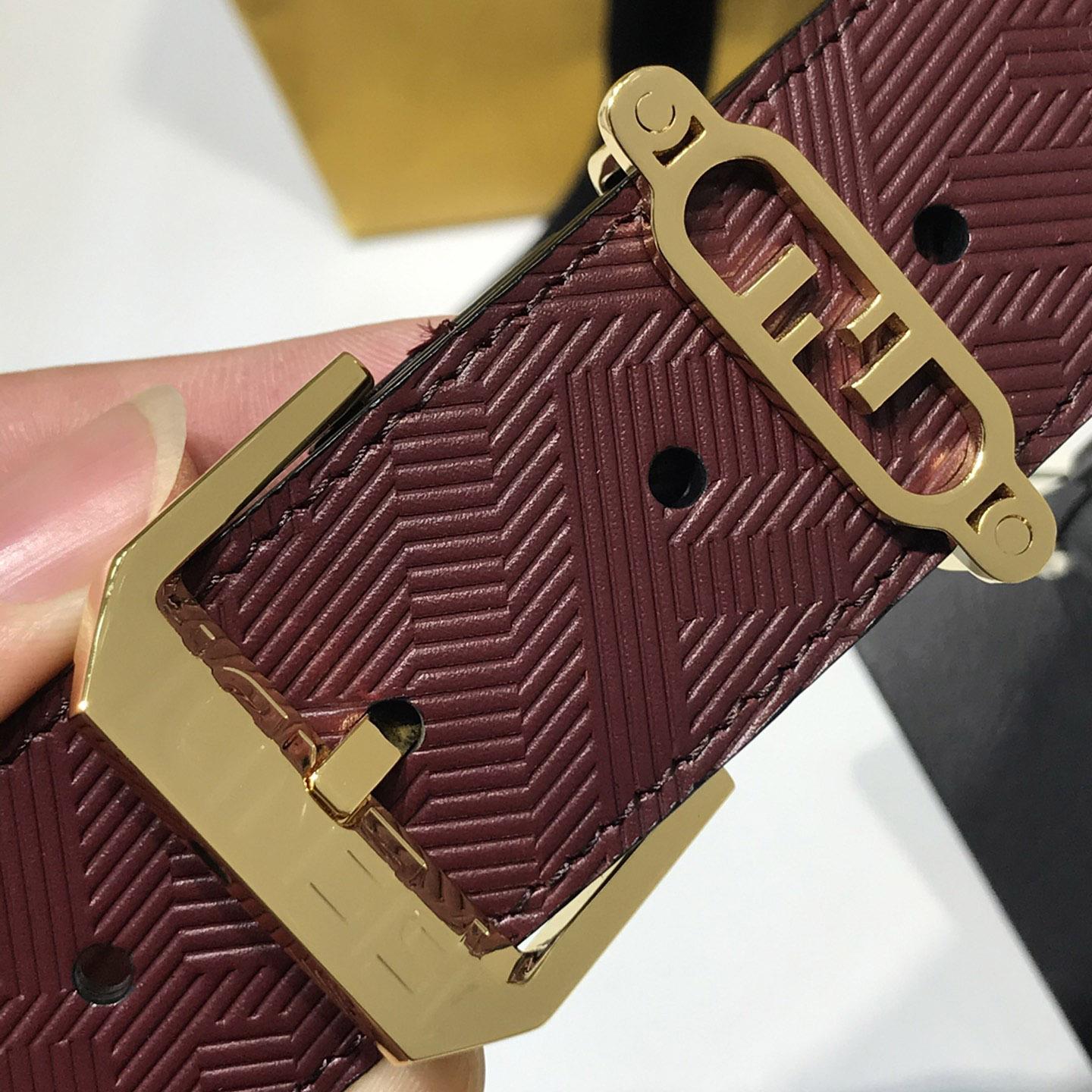 Fendi Edge Burgundy Leather Belt - DesignerGu