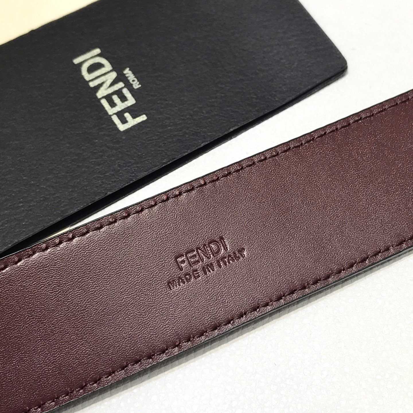 Fendi Edge Burgundy Leather Belt - DesignerGu