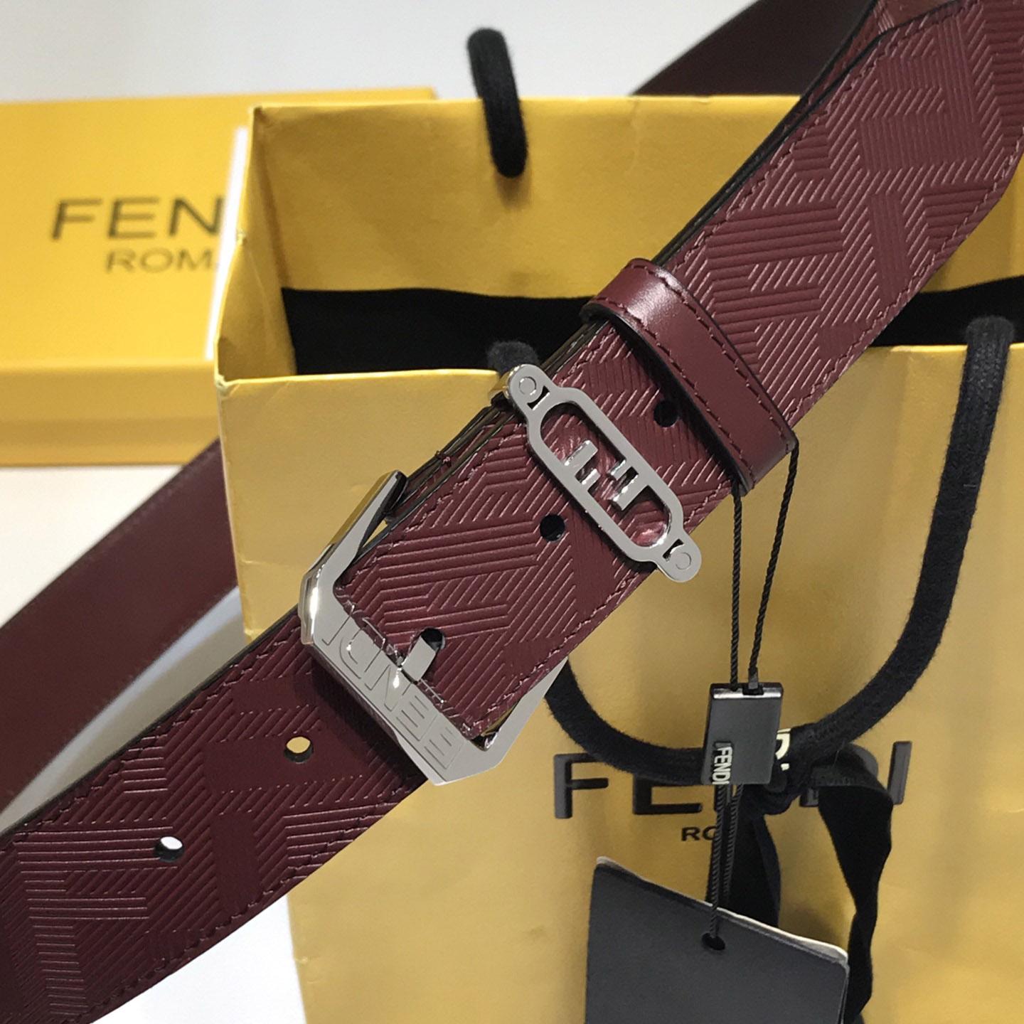 Fendi Edge Burgundy Leather Belt - DesignerGu