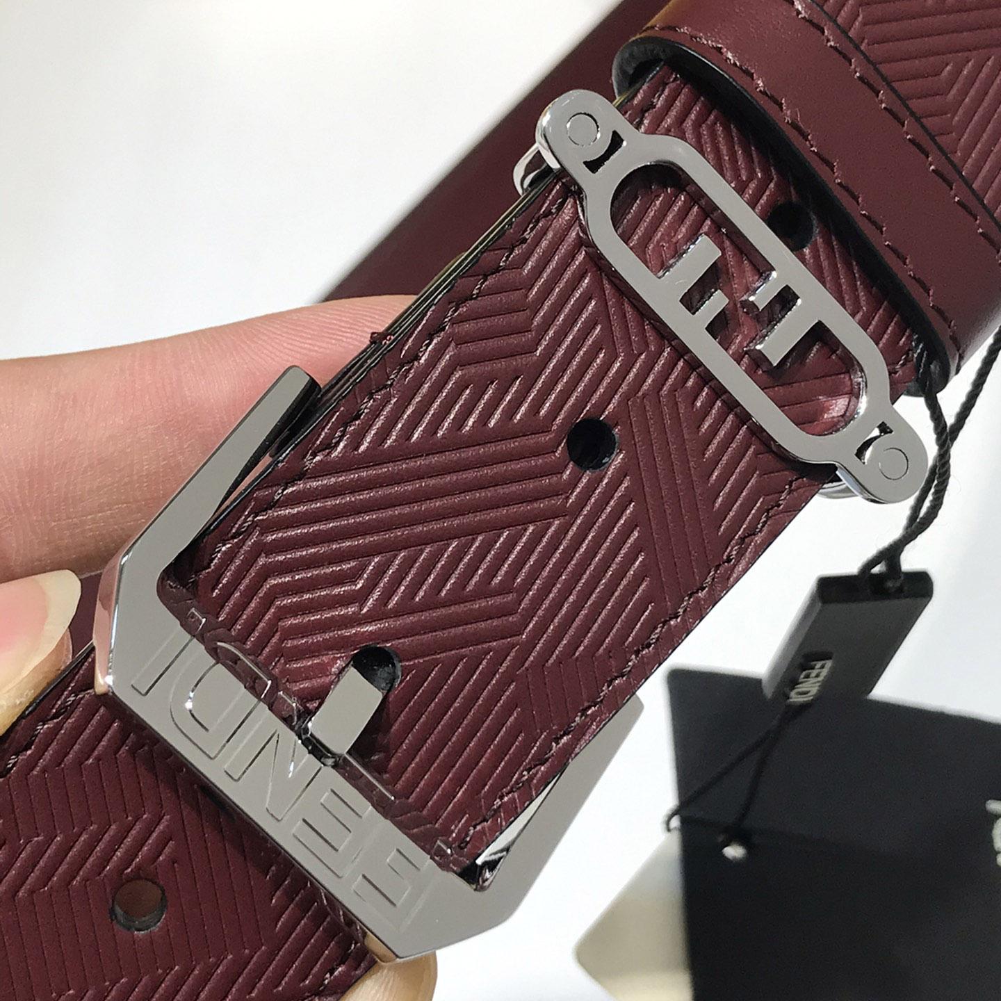 Fendi Edge Burgundy Leather Belt - DesignerGu