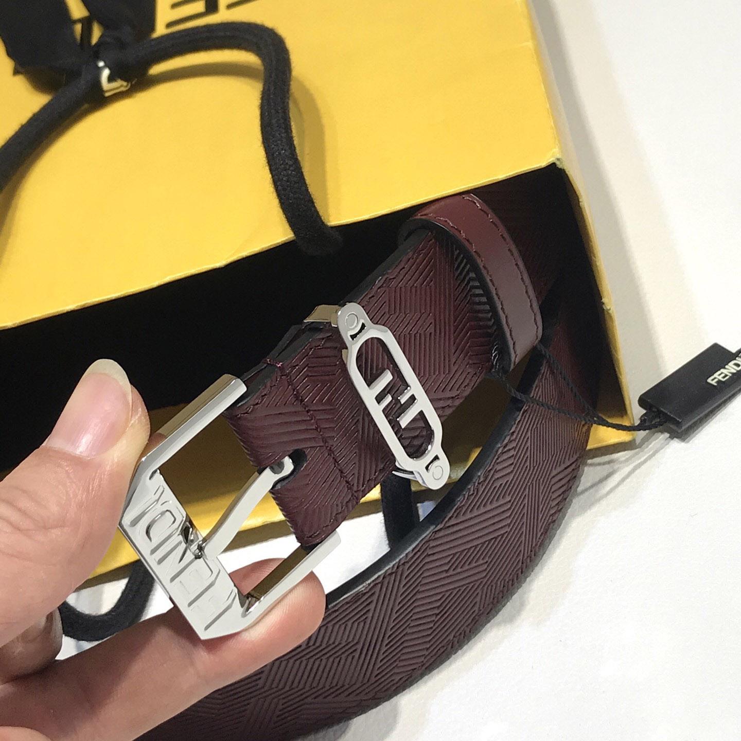 Fendi Edge Burgundy Leather Belt - DesignerGu