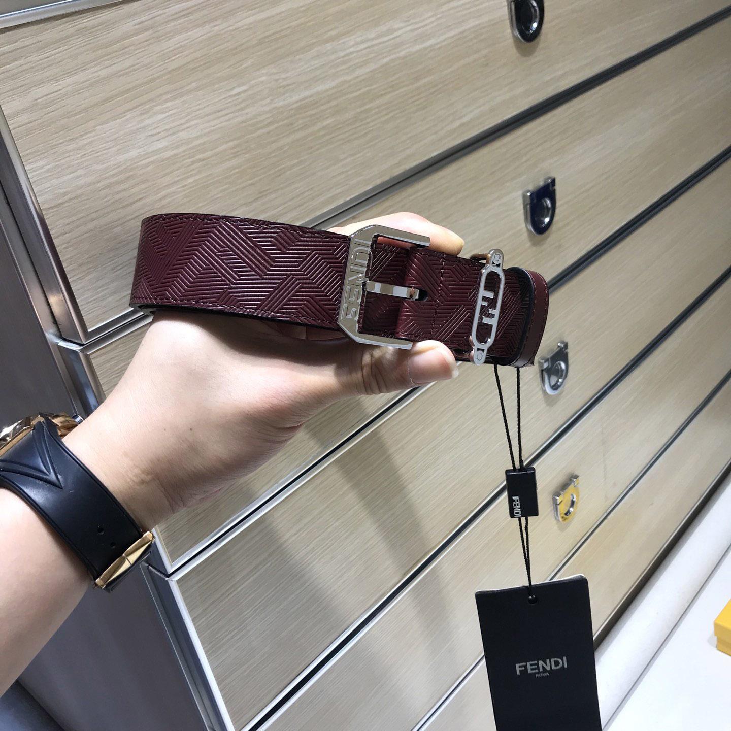 Fendi Edge Burgundy Leather Belt - DesignerGu