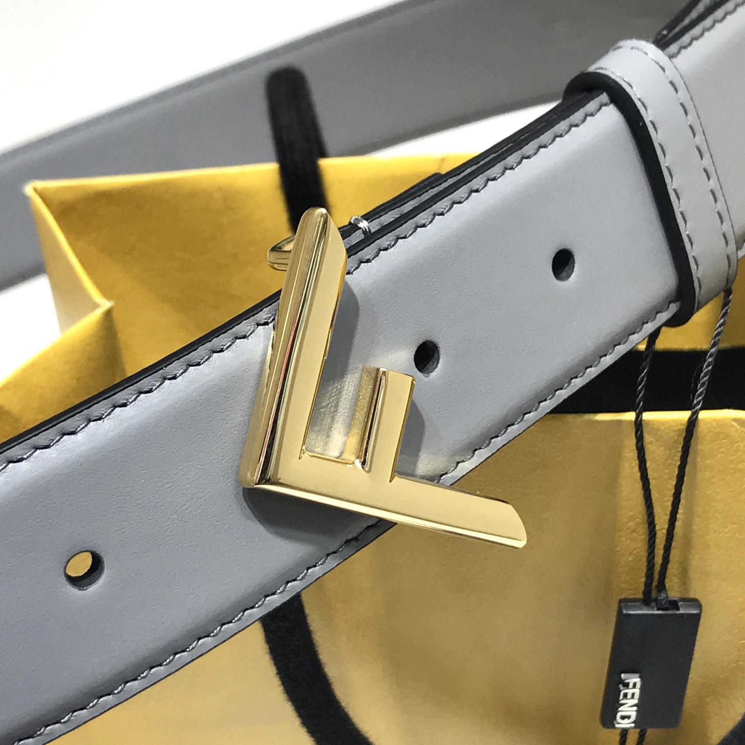 Fendi Pale Gray Leather Belt - DesignerGu