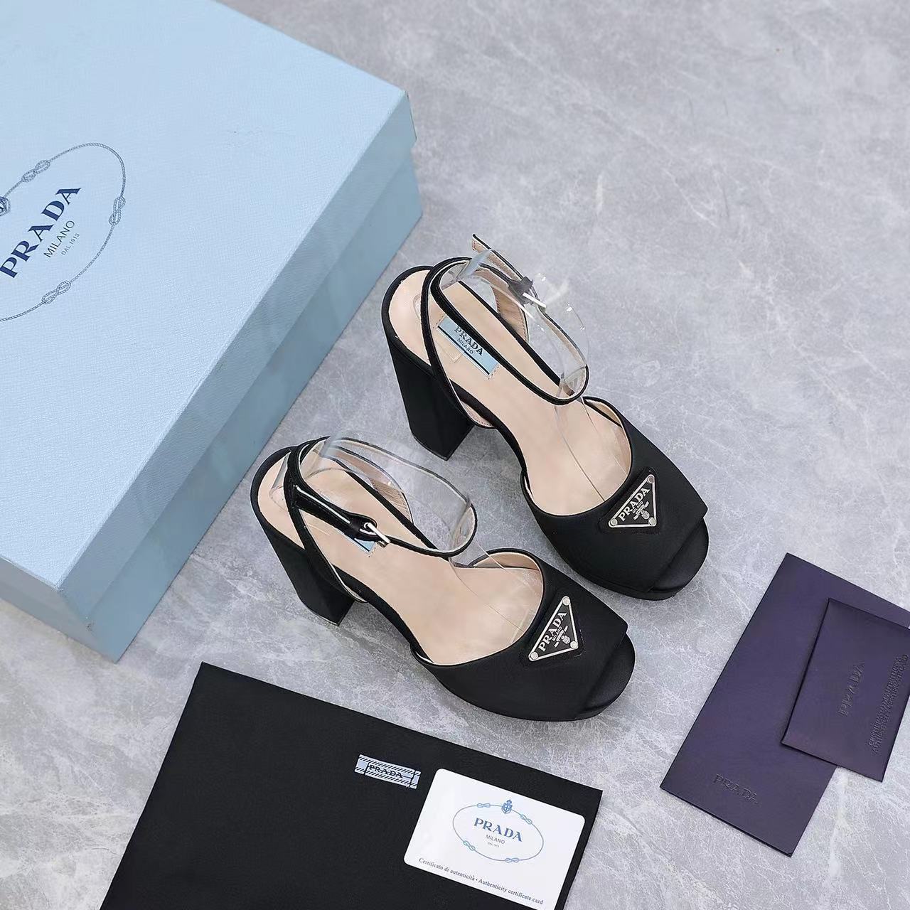 Prada High-Heeled Satin Sandals - DesignerGu