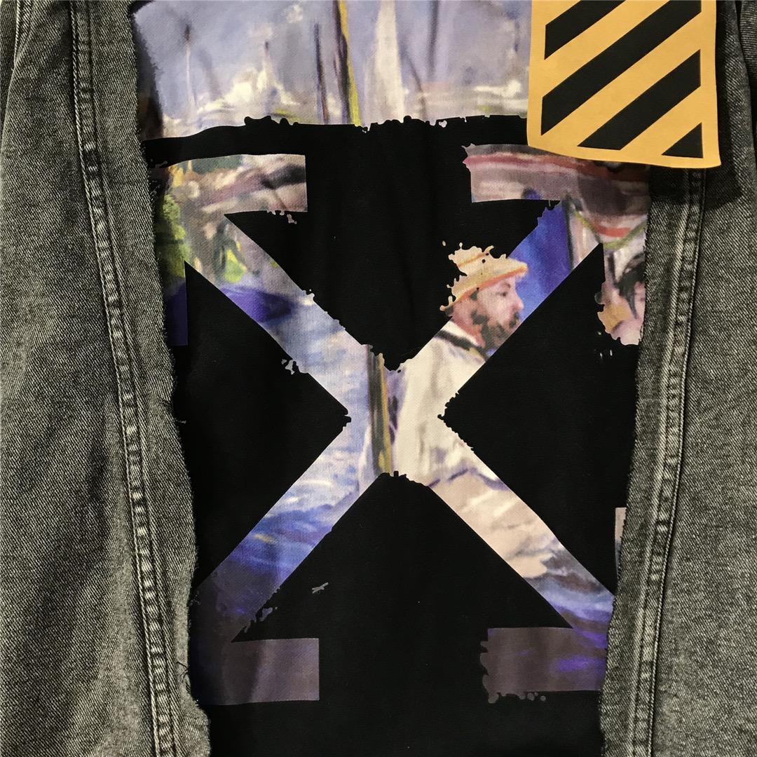 Off White Slim Denim Jacket With Fleece - DesignerGu