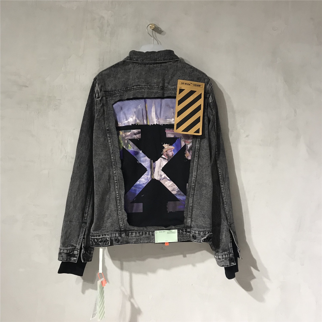 Off White Slim Denim Jacket With Fleece - DesignerGu