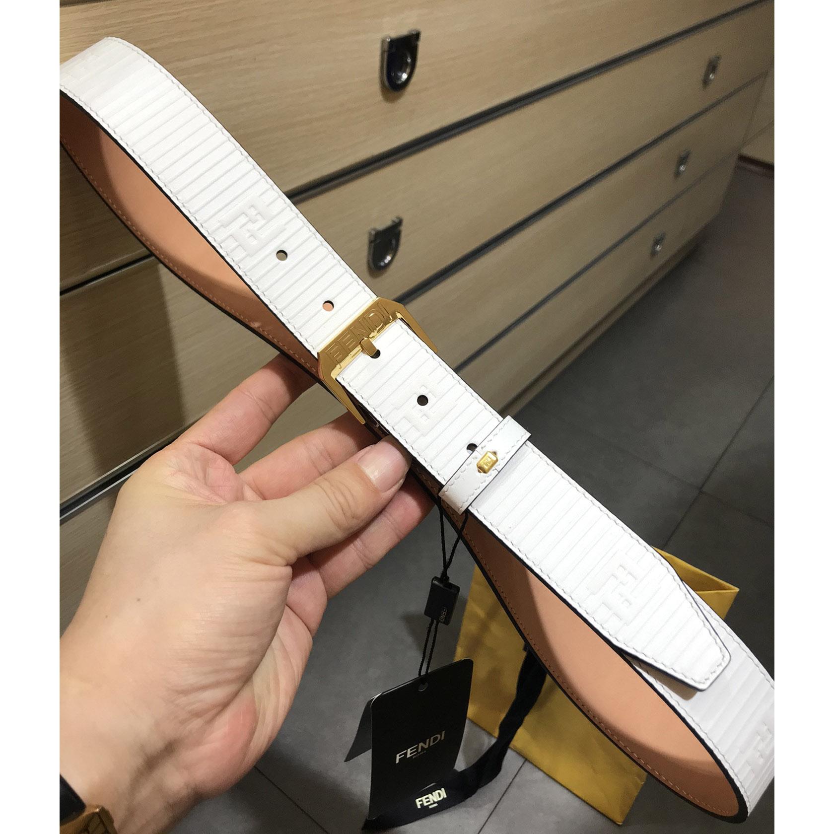 Fendi White Leather Belt - DesignerGu