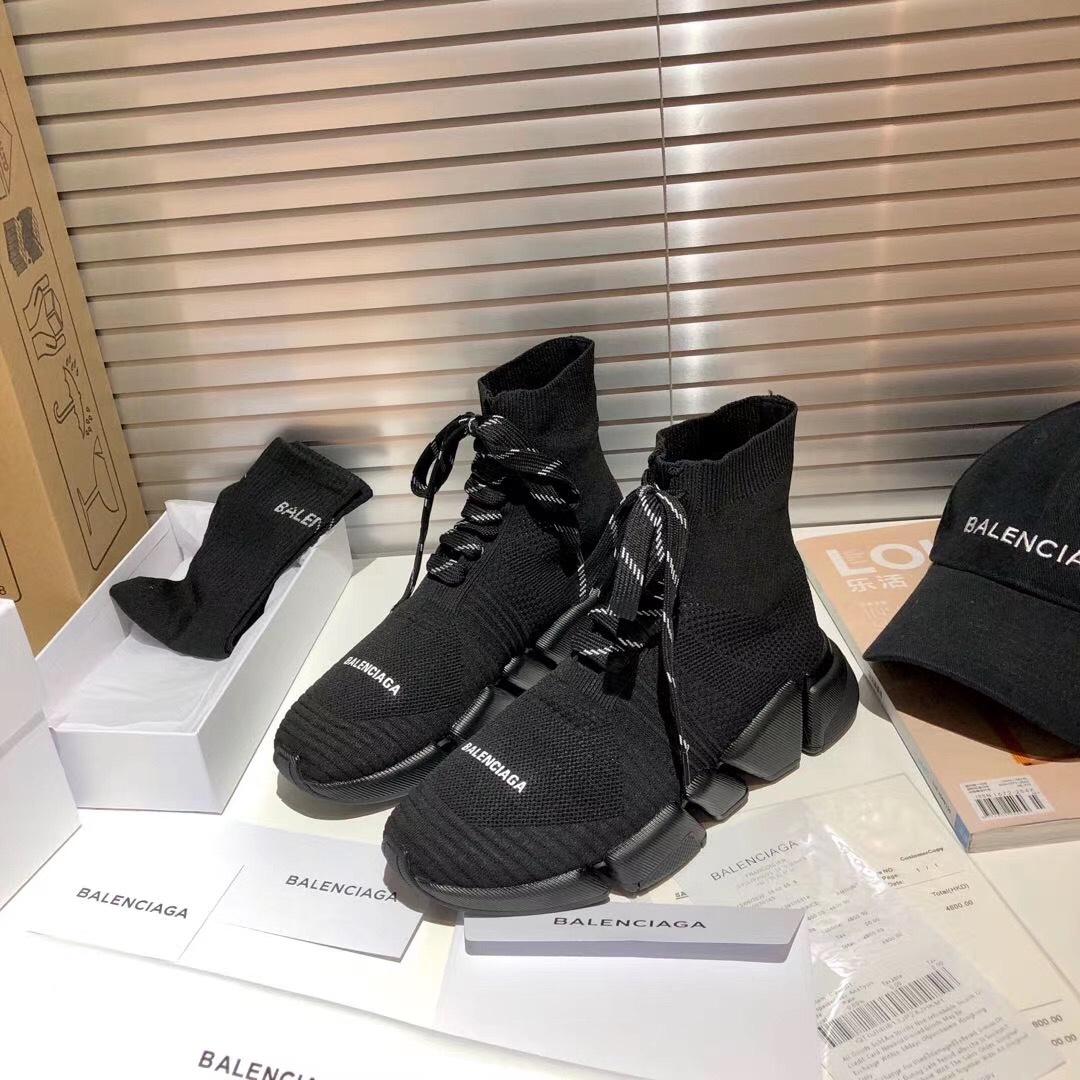 Balenciaga Speed 2.0 Lace-Up Sneaker In Black Recycled Knit - DesignerGu